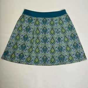 PraNa teal print jersey knit pull on skirt size Medium